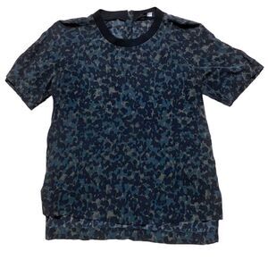 Madewell Wm’s Sz Med Black Grey Ink Spot Leopard Silk Tee Shirt Blouse